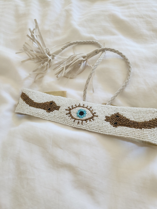 Nordstrom White Beaded Waist Belt with Blue Evil Eye main image 5